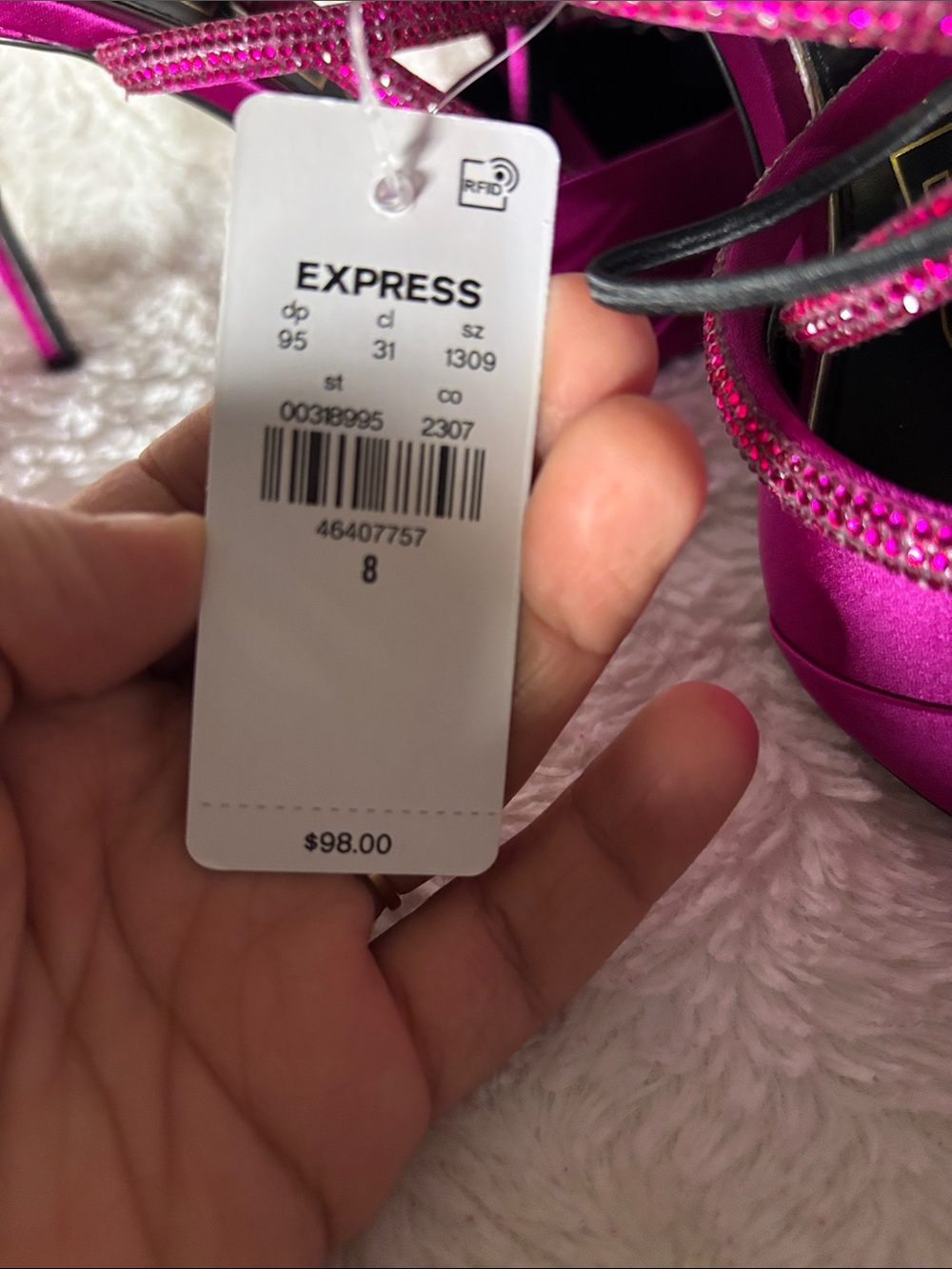 Missing one bling Express Women's Magenta Satin Pointed Toe Bow Slingback Heels - Picture 3 of 14